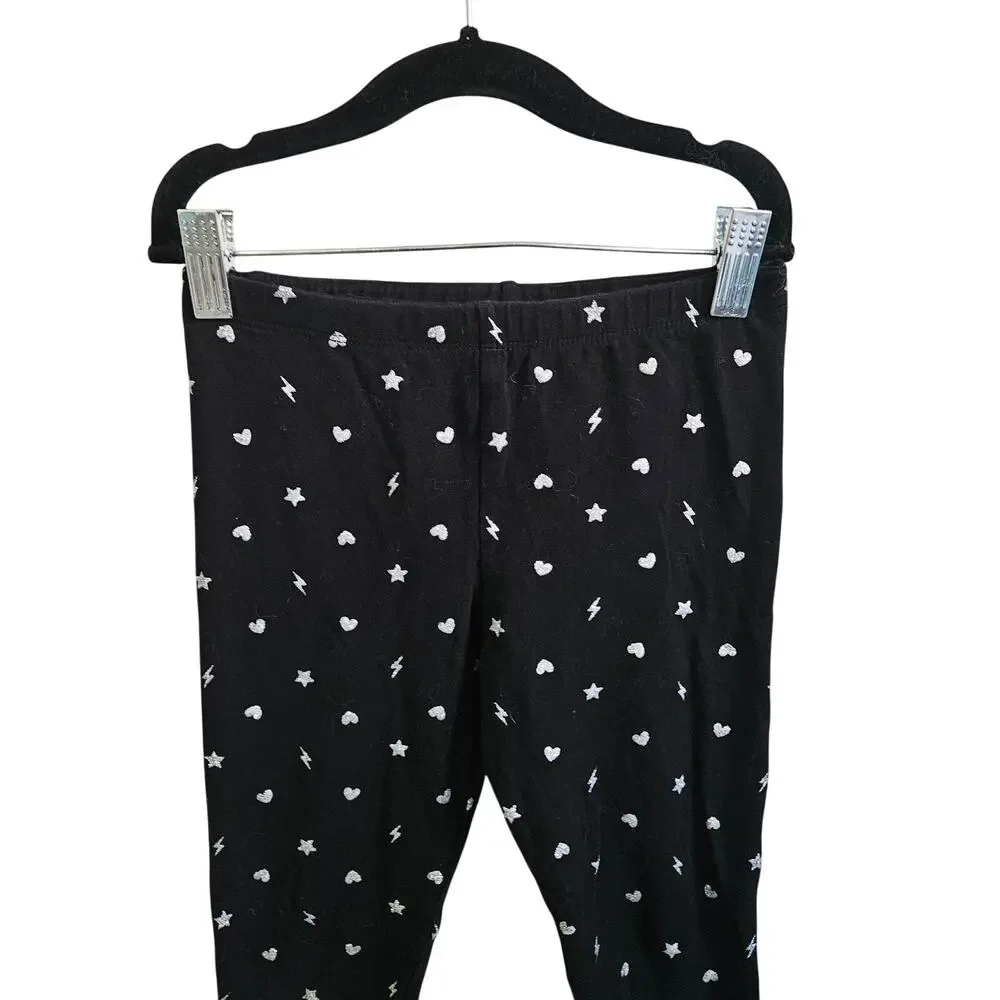 Children's Place Girls Size M Leggings Black Silver Star Lightning Print Edgy